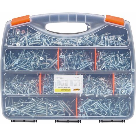 Vis à tôle autoforeuse 1605 pièces – Acier zingué – Tête fraisée Pozidriv – Dimensions variées Ø 3,5 à 4,8 mm – Fix-Pro