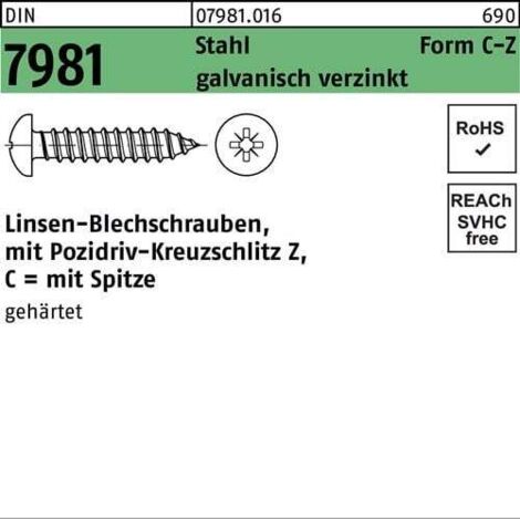 Vis à tôle DIN 7981 LIKO PZ 3,5x 9,5 -C-Z Acier galv. pointe 1000p.