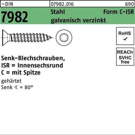 Vis à tôle tête fraisée DIN 7982 ISR/pointe 3,9x16 -C-T20 acier galv.zingué 1000p.