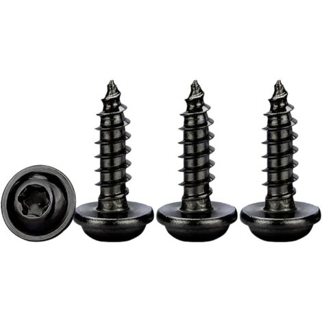 Vis à Tôle Torx M3x10mm,50 Pièces Vis a Bois avec Rondelle Acier Inoxydable A2 V2A Noir Vis Autoperceuse à Tête bombée Plate,Dureté élevée,Entièrement Fileté