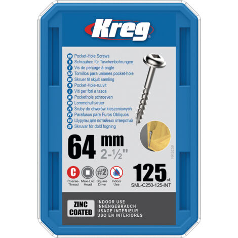 Vis à trous de poche 64 mm Revêtu de Zinc Maxi-Loc, Filetage épai, 125 - KREG - SML-C250-125-INT
