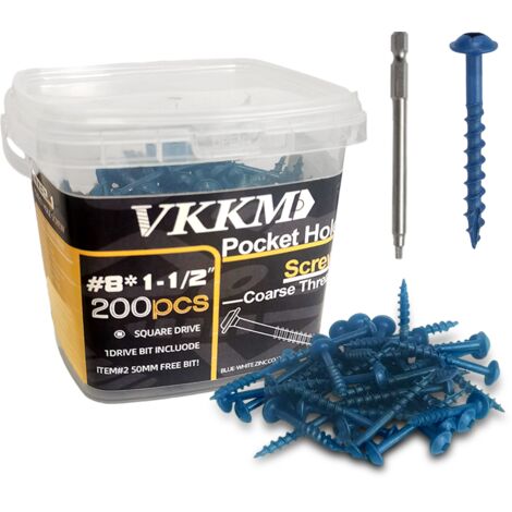 Vis Auto-Perçantes à Pochette Bleue à Encoche Carrée, 200Pcs 81-1/2" - Fixation Structure Légère, Menuiserie/Balcon, Facile à Visser, Avec Embout 50mm, Pour DIY & Bricoleurs