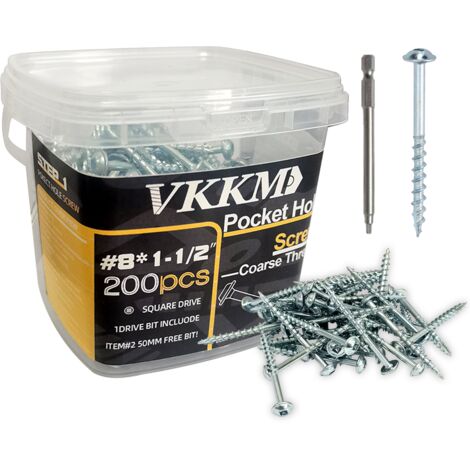 Vis Auto-Perçantes à Pochette Zinc Bleu-Blanc à Encoche Carrée, 200Pcs 81-1/2" - Assemblage Bois Poches, Menuiserie/Balcon, Durable, Avec Embout 50mm, Pour Artisans & Amateurs