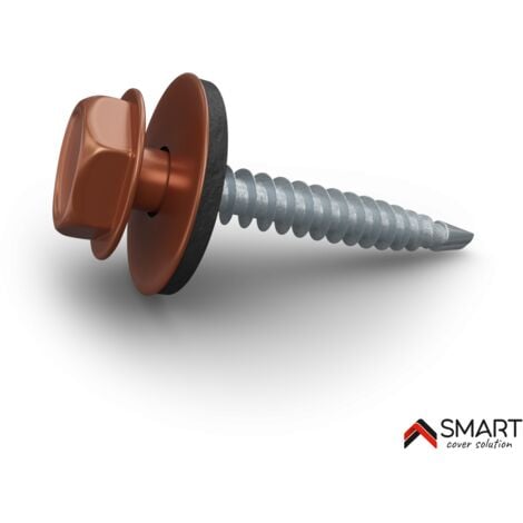 BRAVO THE SMART SOLUTION Vis auto perceuse - bac acier - tôle de couverture - Toiture - 4.8x35mm, 250 pcs, Brun Cuivré RAL 8004