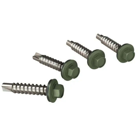 Vis auto-perceuse pour tôle métallique, vert mat RAL 6020, 100pcs, 4,8x35mm