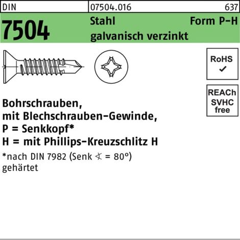 Vis autoforeuse DIN 7504 SEKO PH P 6,3x25-H acier galv. 250p.