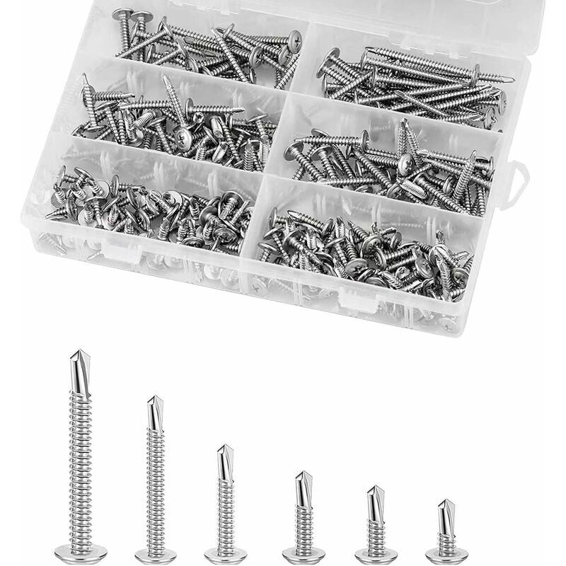 Vis Autoperceuse 220 Pcs Vis Autoforeuse Metal 410 Vis Autotaraudeuses en Métal en Acier Inoxydable, Kit de Vis Cruciformes Rondes M4.2 x