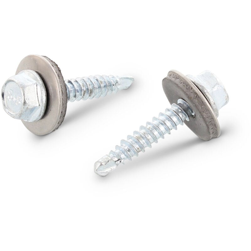 Vis autoperceuse Bimétal Tête hexagonale th 5.5X25 Filetage total Rondelle d'étanchéite avec joint néoprene EPDM-100 pièces