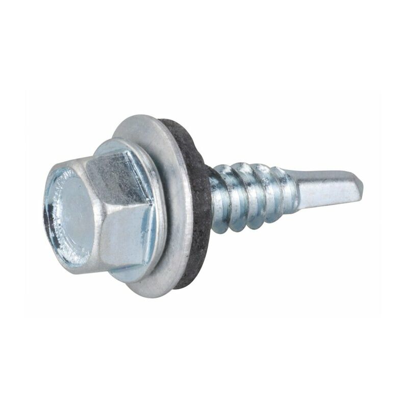 Vis tôle Rifix Autoperceuse - Tête hexagonale - Avec rondelle et joint néoprène - Acier zingué - 6,3 x 50 mm - Boîte de 100
