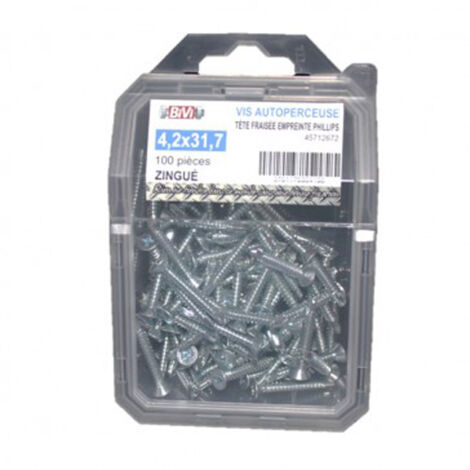 Vis autoperceuse tête fraisée empreinte Phillips® Zingué Coque de 100 pièces - 3,9 x 25,4 mm - BIVI