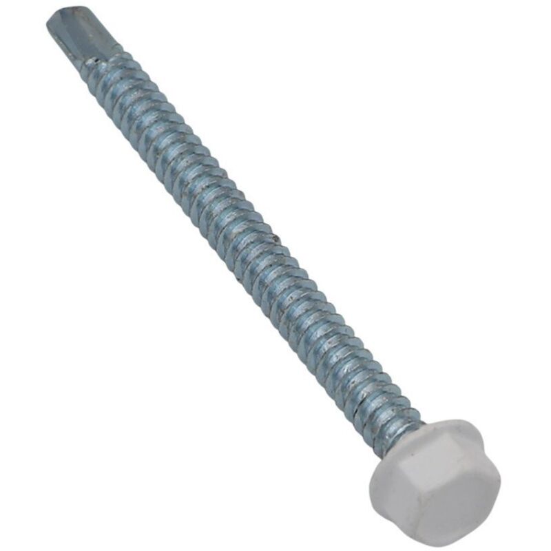 Vis autoperceuse Tête hexagonale th 4.2X13 Filet tôle Acier zingué RAL9010 blanc pur-1000 pièces
