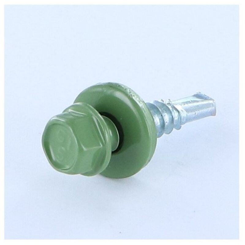 Vis autoperceuse Tête hexagonale th 4.8X19 Rondelle d'étanchéite avec joint néoprene epdm Acier brut RAL6011 vert-500 pièces