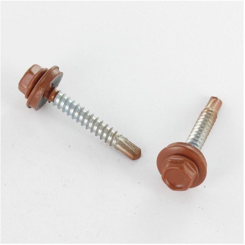 Vis autoperceuse Tête hexagonale th 4.8X28 Rondelle d'étanchéite avec joint néoprene epdm Acier zingué RAL8004-100 pièces