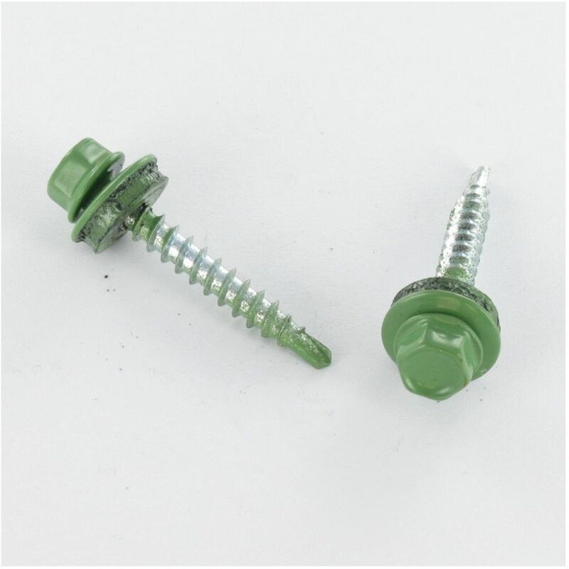 Vis autoperceuse Tête hexagonale th 4.8X35 Rondelle d'étanchéite avec joint néoprene epdm Acier zingué RAL6011-100 pièces