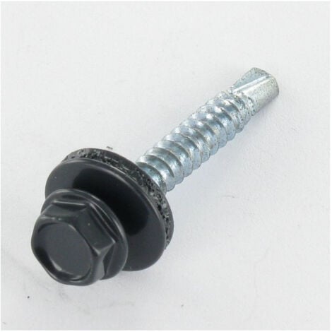 Vis autoperceuse Tête hexagonale TH 4.8X35 Rondelle d"étanchéite avec joint néoprene EPDM Acier zingué RAL7016-100 pièces