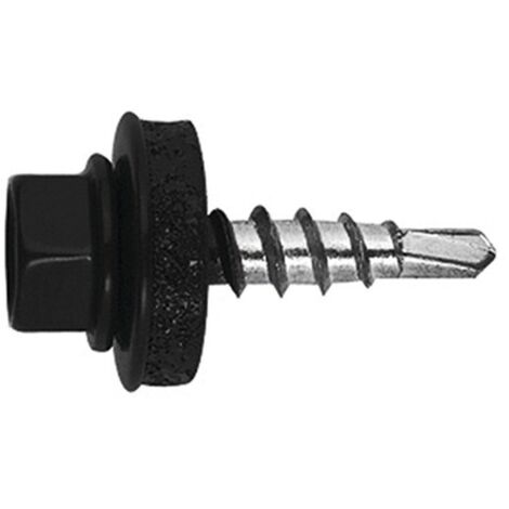 Vis autoperceuse Tête hexagonale TH 4.8X35 Rondelle d"étanchéite avec joint néoprene EPDM Acier zingué RAL9011-250 pièces