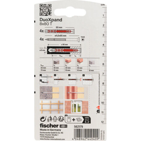 Vis autotaraudeuse avec goupille Fischer DuoXpand TX30 8 0x80 mm 4 unités