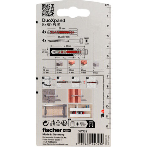 Vis autotaraudeuse avec goupille Fischer DuoXpand TX30/SW10 8 0x80 mm 4 unités