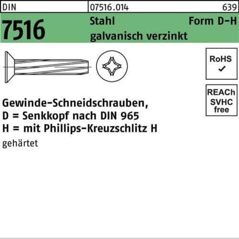 Vis autotaraudeuse DIN 7516 SEKO PH DM 8x16-H acier galv. 100p.