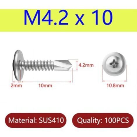 Vis Autotaraudeuses, 100 Pièces Vis à Tôle Autoperceuses, Vis en Acier Inoxydable, Fixation Tôle Bardage Métallique Chéneaux, M4.2 x 10 MM