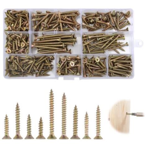 Vis autotaraudeuses à tête plate pour bois - Lot de 360 vis - M3 à M4 - Résistantes à la corrosion et à l'usure