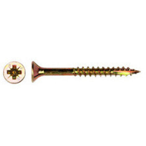 Vis bois TEKOR Tête fraisée Pozi N°2 5X60 Filetage partiel Pointe antifendage type 17 Bichromaté