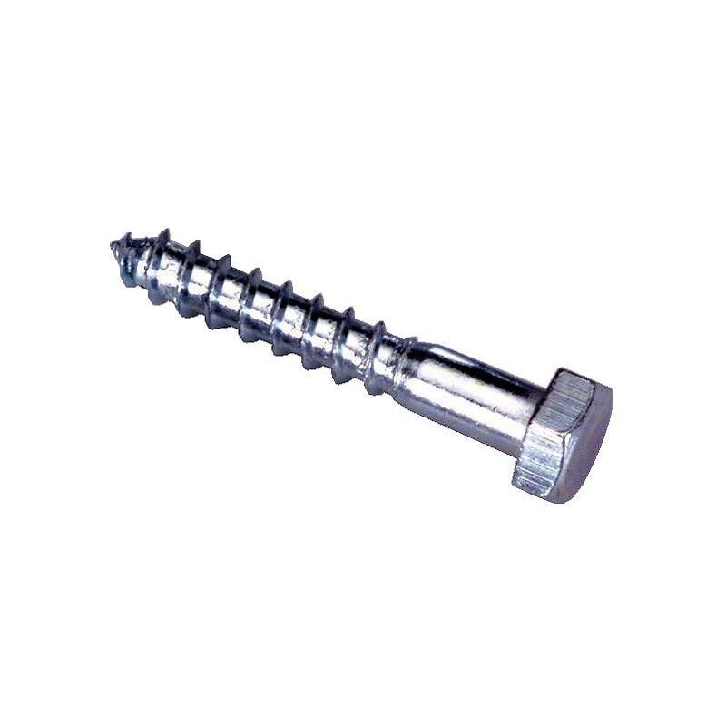 Vis à bois tête hexagonale acier zingué blanc partiellement filetées 6x80 mm, boîte de 200 vis