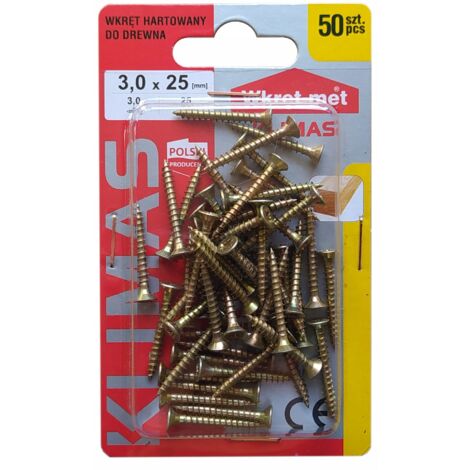Vis Bois Trempées Klimas, 3 x 25 mm, Tête Fraisée PZ1, Zinguées, Blister 50 Pièces