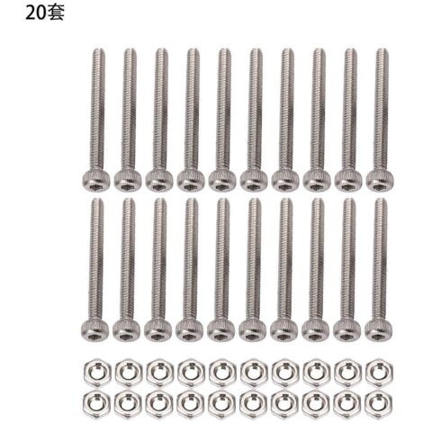 Vis, boulons et écrous à tête moletée hexagonale creuse M2 x 20 mm, lot de 20 pièces