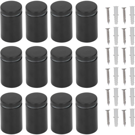 Vis de fixation murale en acier inoxydable, 12 pièces, support publicitaire, clou en verre acrylique noir