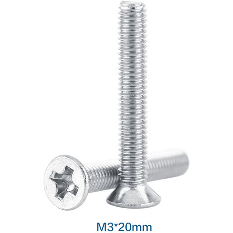 Vis de machine à tête plate en acier inoxydable 304 - 100 pièces - M3x20 - pour fixation
