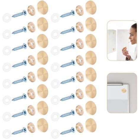 Vis de miroir, 16pcs capuchons à vis, vis de miroir de 16 mm couvercle de capuchons décoratifs, clous de miroir décoratifs, clous de miroir en acier inoxydable pour tableaux de miroirs