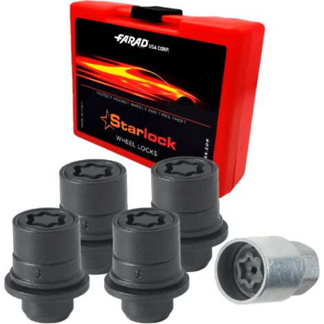 Vis de roue antivol pour Mitsubishi Lancer Evolution dès 2008  M12x1,5 acier Noir  lot de 4 avec clé