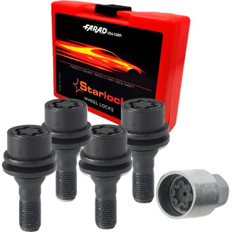 Vis de roue antivol pour Peugeot 607 jusqu’en 2002 M12x1,25 acier Noir lot de 4 avec clé