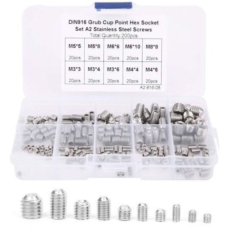 Vis de serrage, 200 vis à tête cylindrique creuse, tailles M3/M4/M5/M6/M8, adaptées aux instruments de précision, aux compteurs et aux produits.