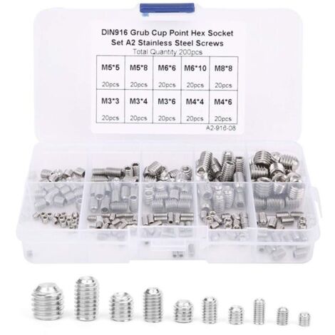 Vis de serrage,assortiment 200 vis à tête creuse hexagonale Allen M3/M4/M5/M6/M8,pour instruments précision,compteurs produits