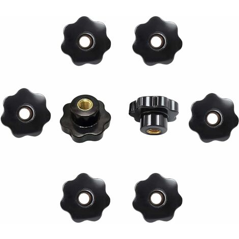 Vis étoile M8, 8 pièces M8 étoile poignée écrou bouton de serrage filetage femelle filetage plastique trou traversant tête étoile pour machine-outil noir 40 mm x M8 (A)