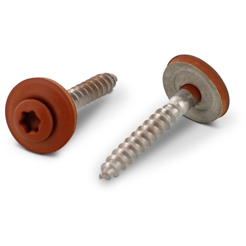 Vis faitage Tête fraisée bombée tfb torx T20 Inox A2 RAL8004 brun cuivre 4.5X80 Rondelle d'étanchéite EPDM-200 pièces