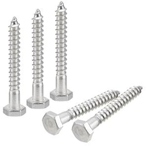 Vis Hex Head Lag Screws Boulons, 5Pcs 1/4" x 2" 304 Acier Inoxydable Partiellement Filetés