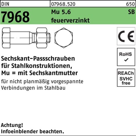 Vis hexagonale DIN 7968 / CE m.Mutter x130mm