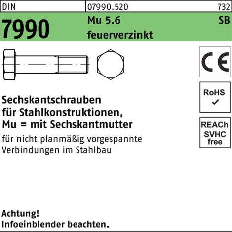 Vis hexagonale DIN 7990 / CE m.Sechskantmutter x45mm