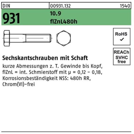 Vis hexagonale DIN 931 x140mm