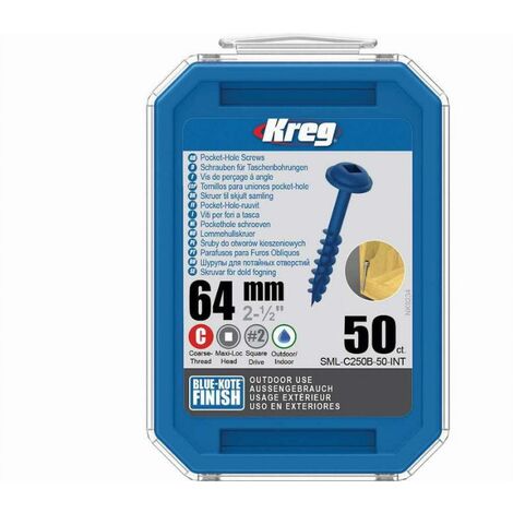 Vis KREG Blue-kote - 64 mm avec filetage grossier - Boite de 50 vis - SML-C250B-50-INT