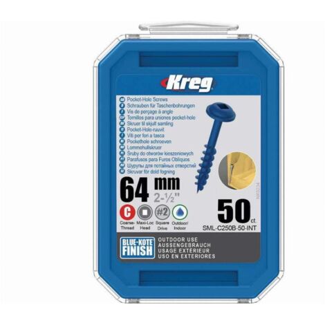 Vis KREG Blue-kote - 64 mm avec filetage grossier - Boite de 50 vis - SML-C250B-50-INT