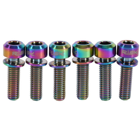 Vis M5 x 18mm Titane pour Potence Vélo, Boulons Arc-en-Ciel avec Entretoises - Lot de 6