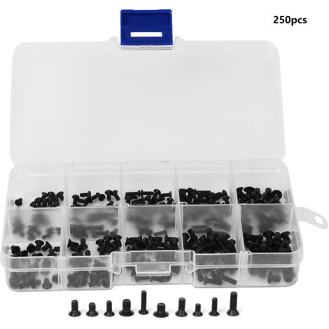 Vis Machine à tête plate M2/M2.5/M3 en acier carbone noir - 250pcs pour fixation électronique