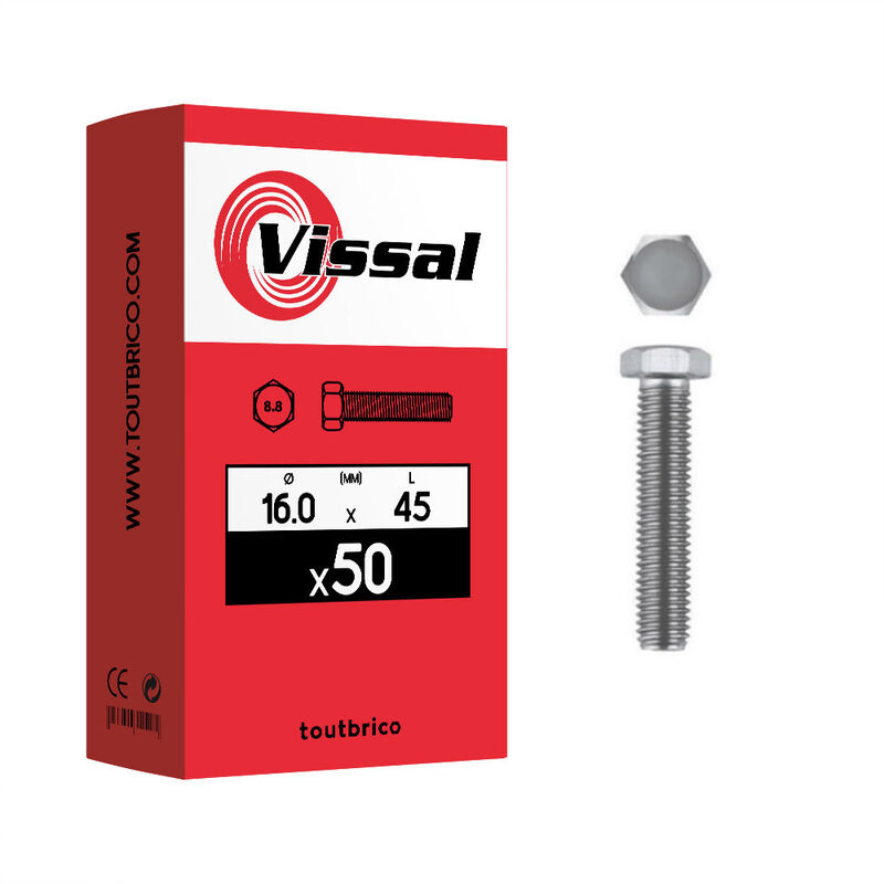 Vissal - 50 vis 16 x 45mm tête hexagonale classe 8.8 zingué