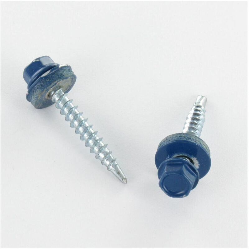 Vis autoperceuse Tête hexagonale th 4.8X35 Rondelle d'étanchéite avec joint néoprene epdm Acier zingué RAL5001-100 pièces