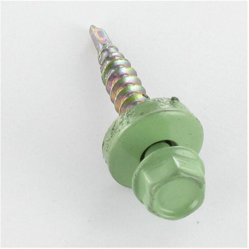 Vis autoperceuse Tête hexagonale th 4.8X35 Rondelle d'étanchéite avec joint néoprene epdm Acier zingué RAL6021-100 pièces