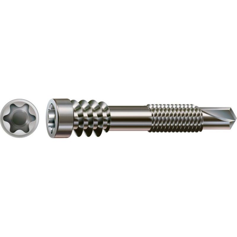 Vis p/terrasses bois sur lambourdes aluminium tc réduite double filet empreinte tx inox A2 5x44mm boîtes de 100 pièces Spax